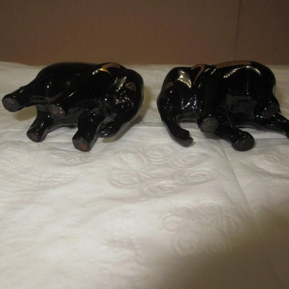 Elephants statuettes figurines Set 2 pc Lot Vintage Gilded Black and Gold - Picture 10 of 13